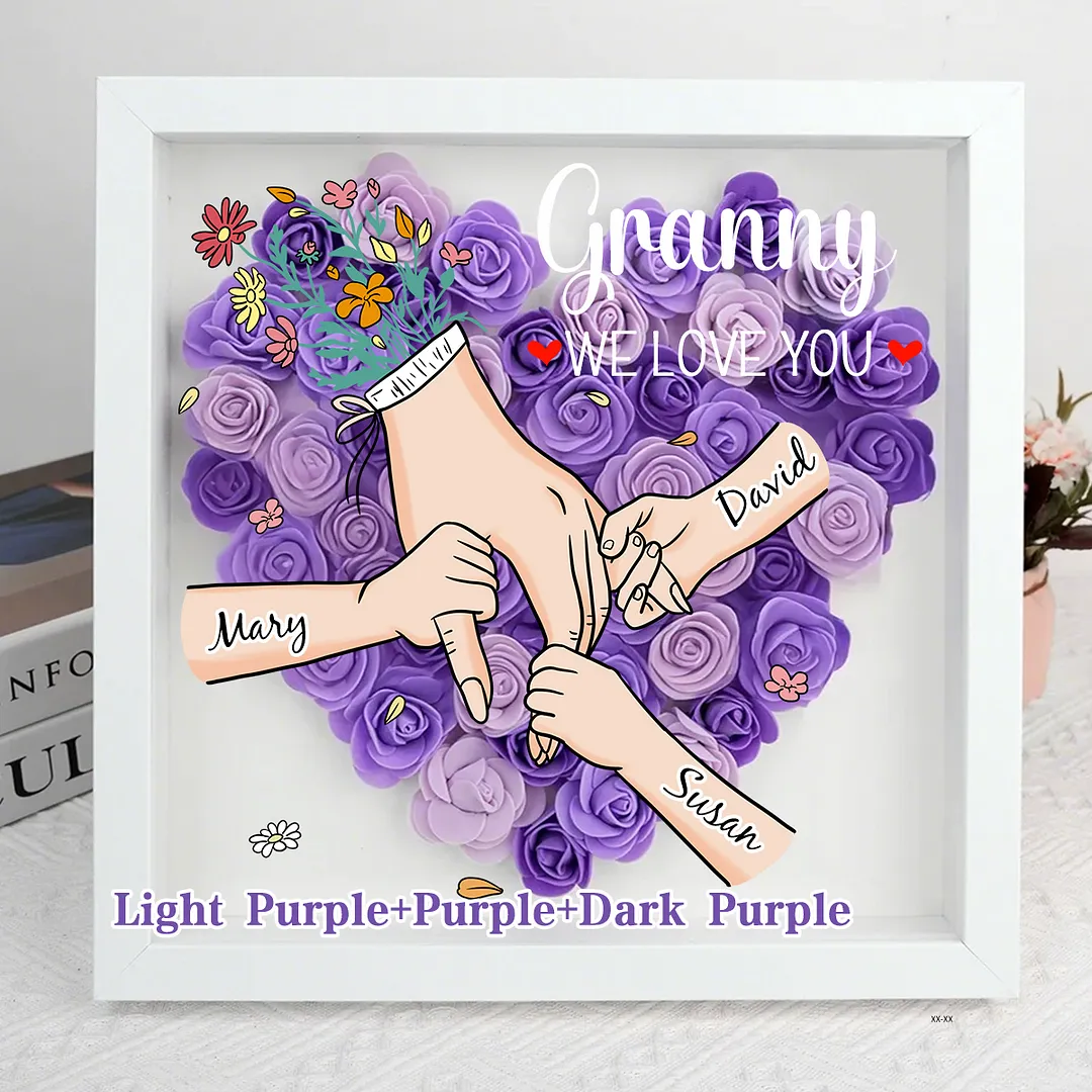 Family Love Blooms Forever – Personalised Mum & Grandma Flower Shadow Box with Names