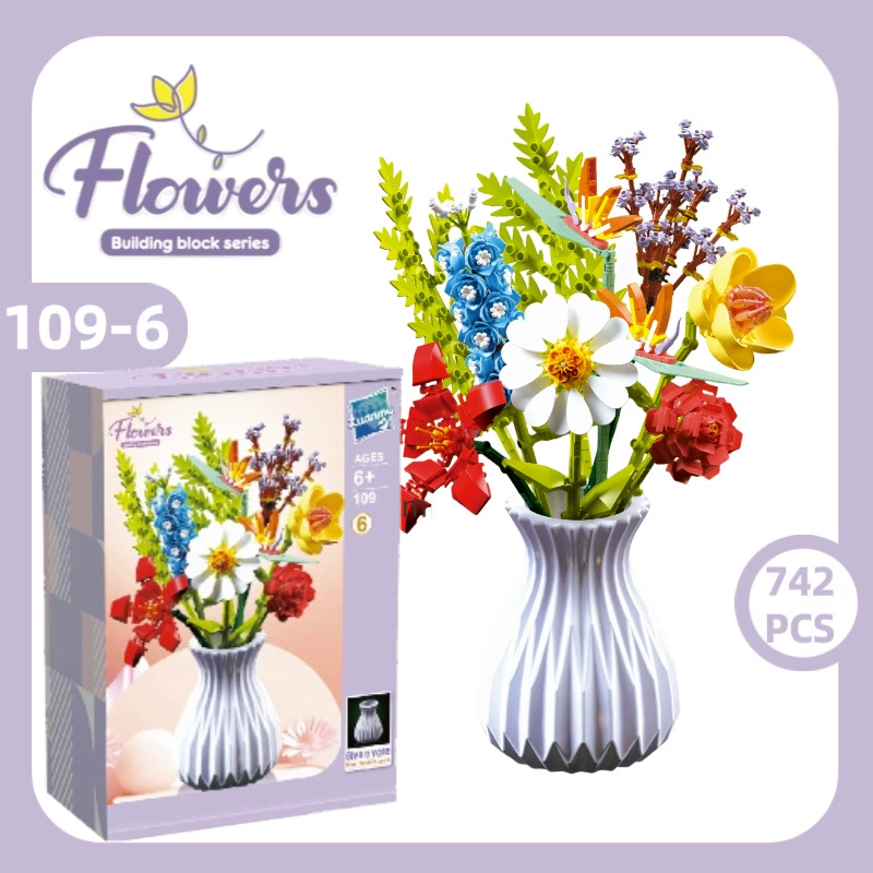 Christmas Flower Bouquet Building Blocks with Vase Eternal Bloom Gift Home Décor - makephotopuzzleuk