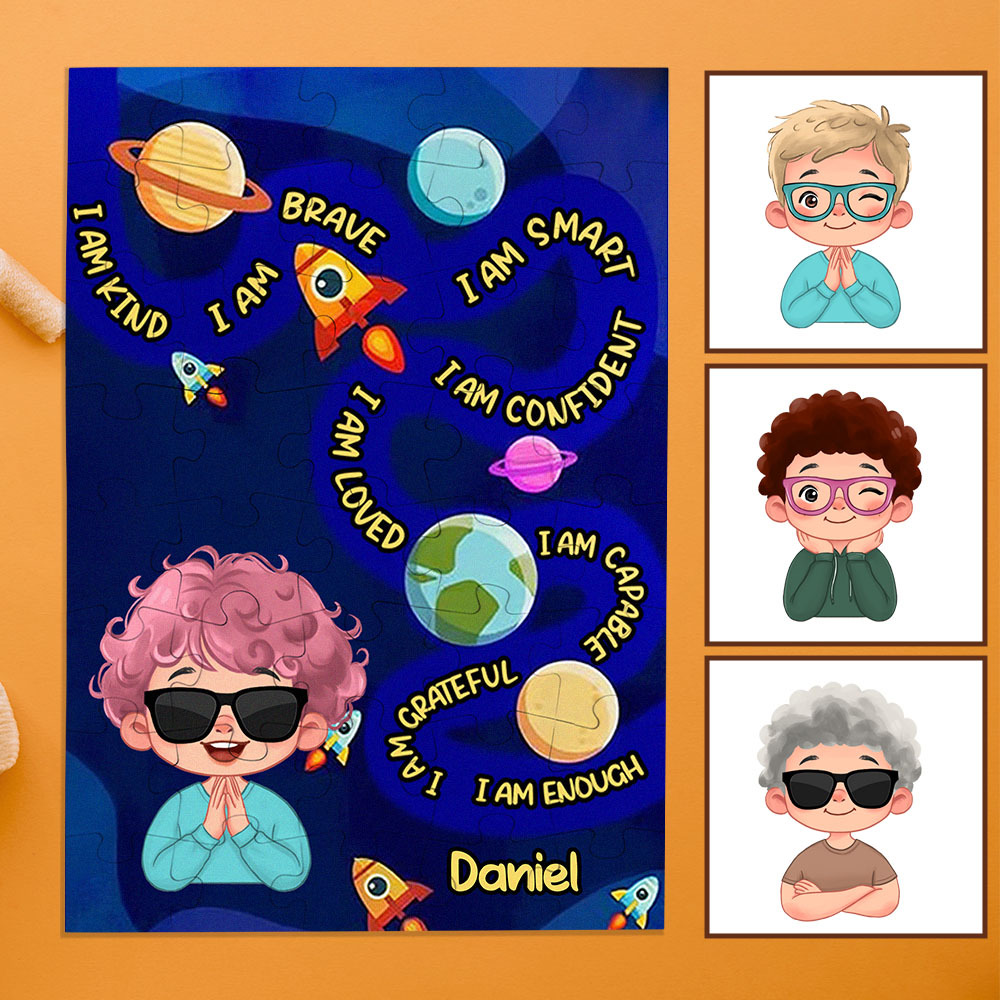 Personalized Puzzle Gift For Children Custom Name Affirmation I Am Puzzle with 5 Background Style Back to School Gift for Kids & Grandson - makephotopuzzleuk