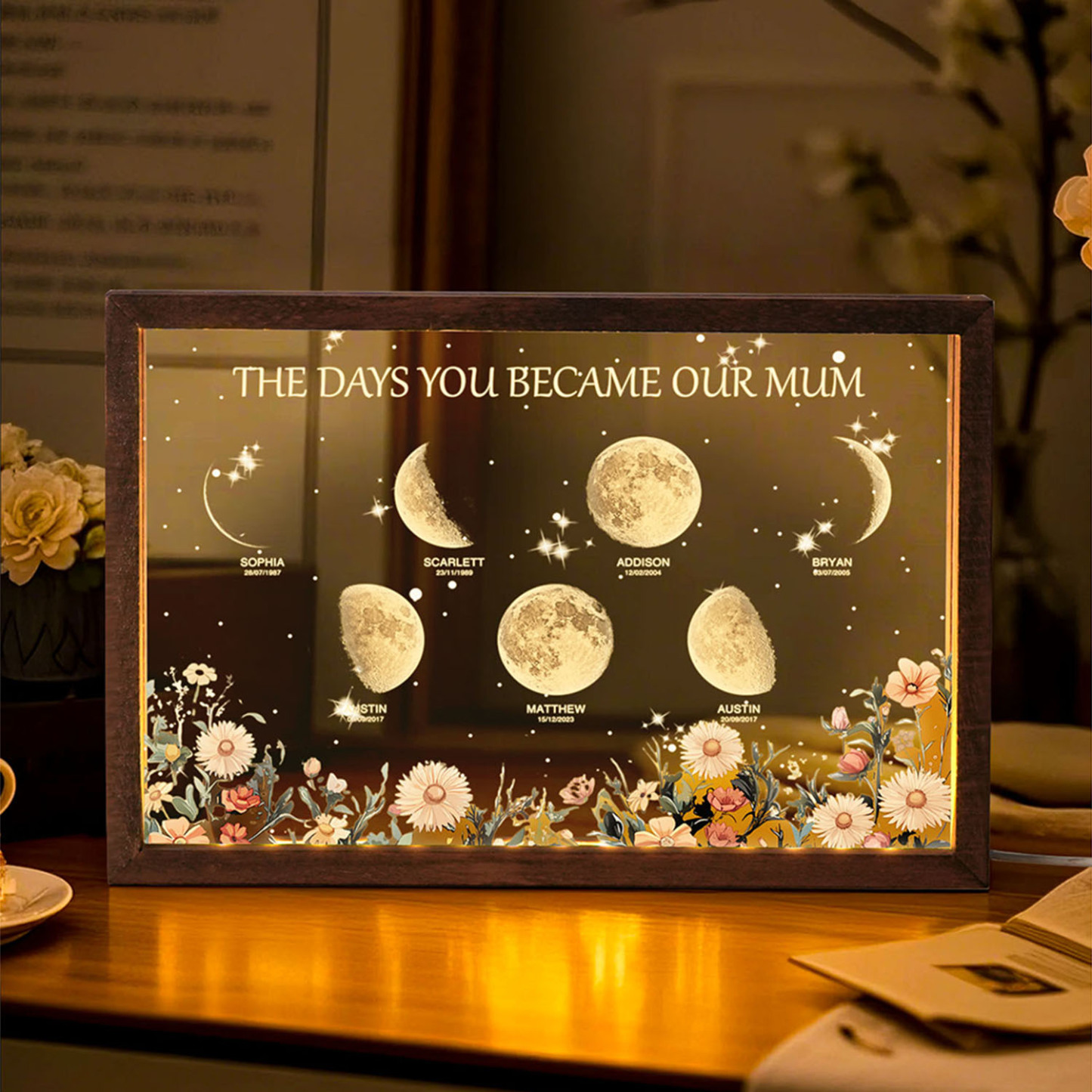 Personalized The Days You Became Our Mum Moon Phase Lightbox Mother's Day Gifts Wood Base - makephotopuzzleuk