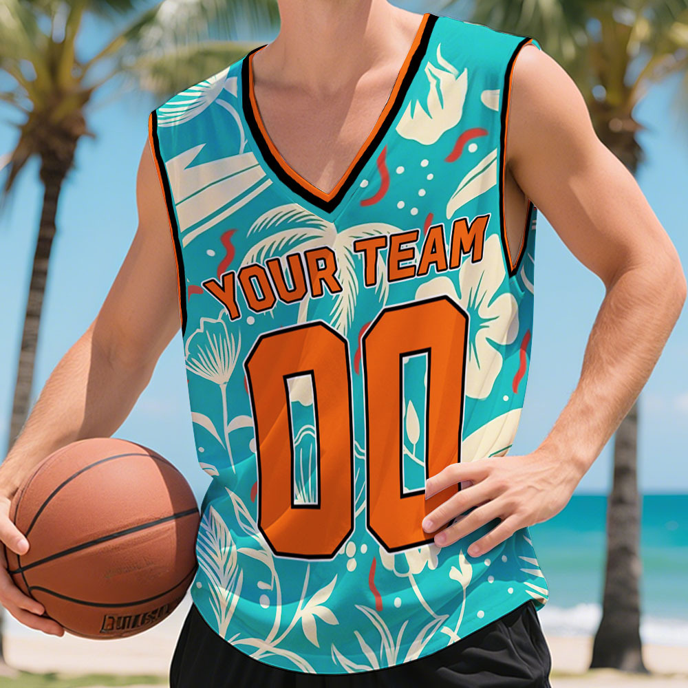 Custom Basketball Jersey with Name & Number Personalized Hawaii Floral Sports Tank Top - makephotopuzzleuk