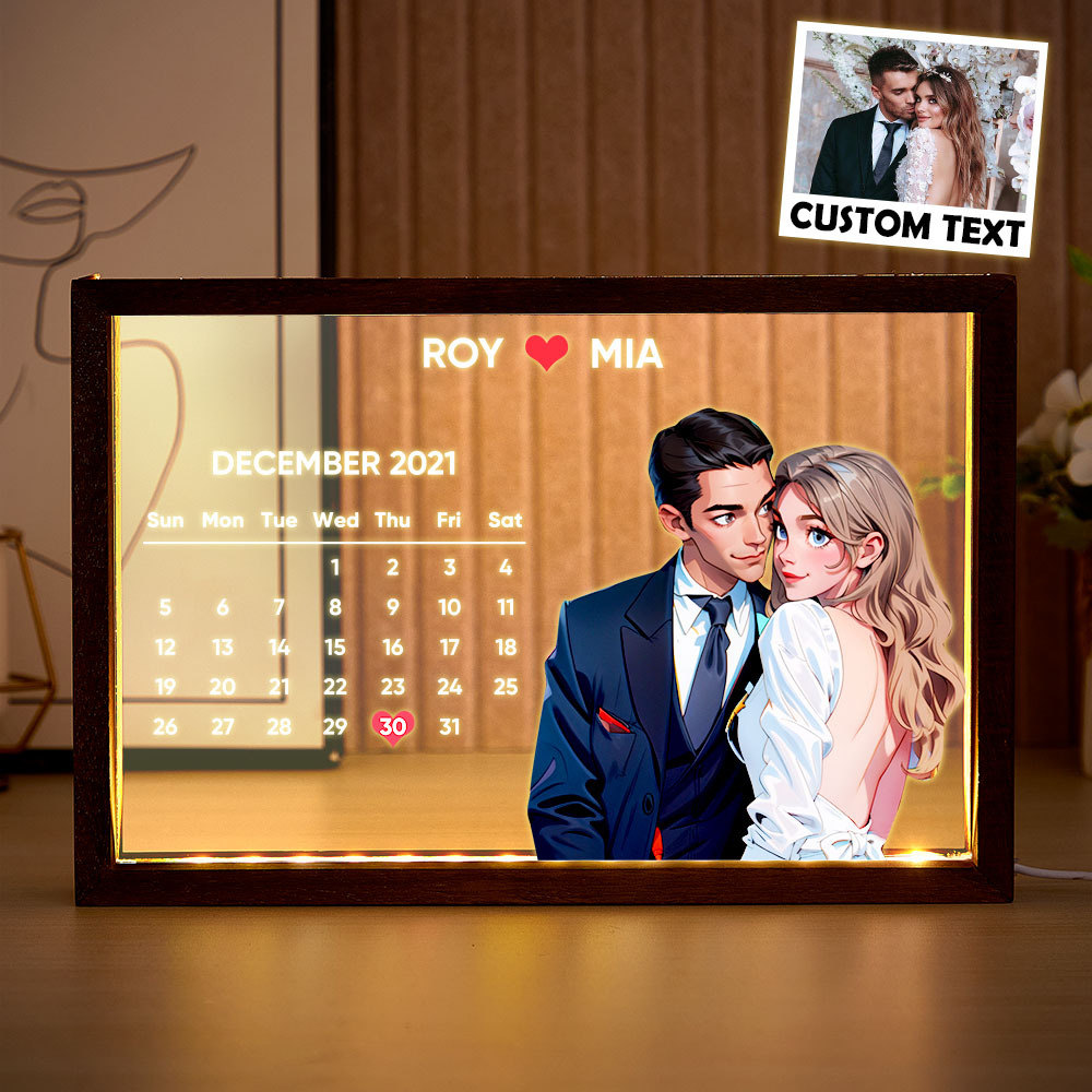 Custom Comic-Style Calendar Night Light | Upload Photo, Add Date & Message - Perfect Mother's Day Gift for Mom - makephotopuzzleuk