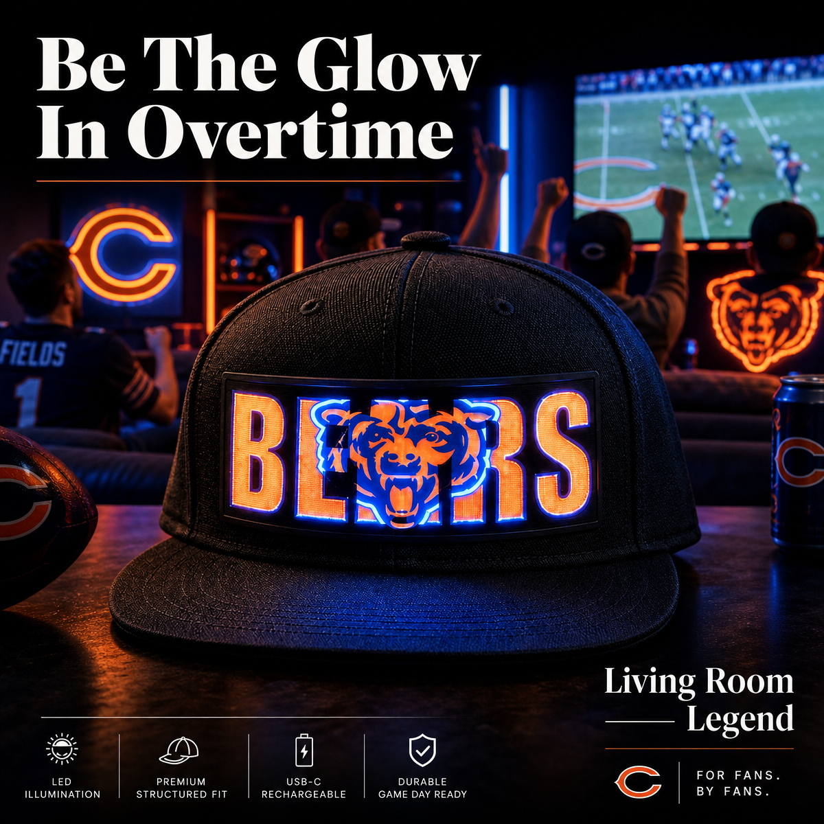Football Fan LED Light-Up Snapback Cap - makephotopuzzleuk