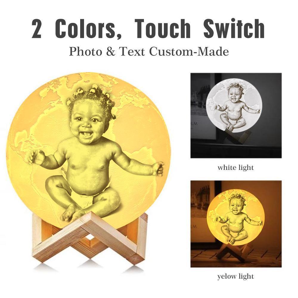Custom 3D Printing Photo Earth Lamp With Your Text - For Baby - Touch Two Colors(10cm-15cm) - makephotopuzzleuk