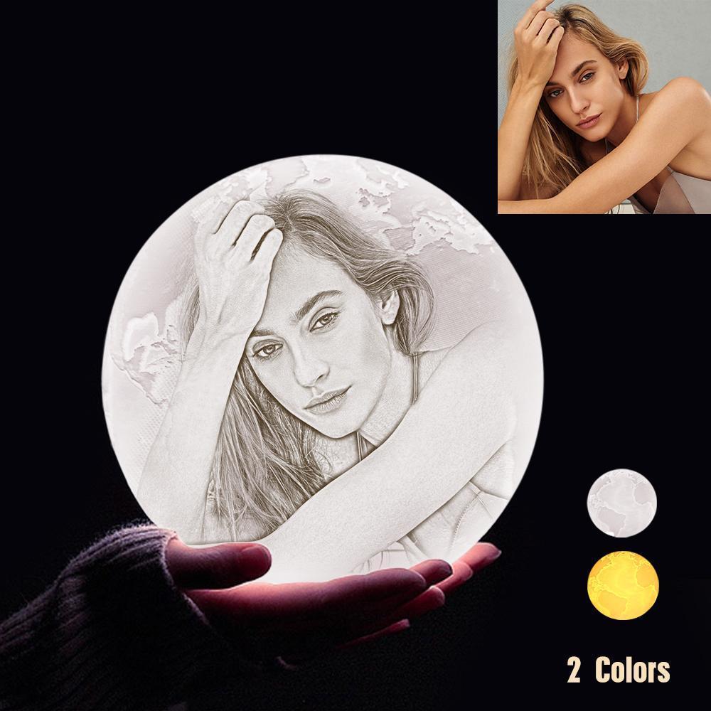 Custom 3D Printing Photo Earth Lamp With Your Text - For Lover - Touch Two Colors(10cm-15cm) - makephotopuzzleuk