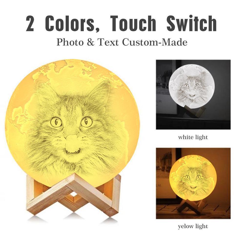 Custom 3D Printing Photo Earth Lamp With Your Text - For Pet Lover - Touch Two Colors(10cm-15cm) - makephotopuzzleuk