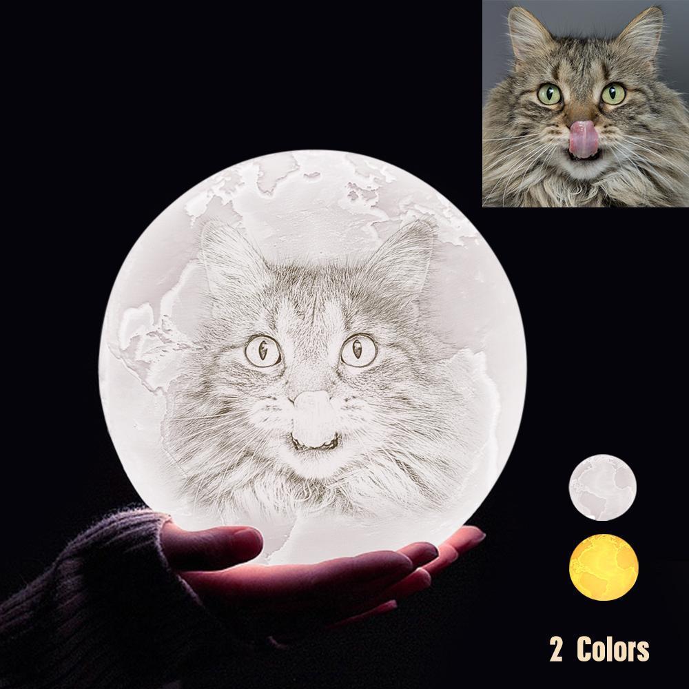 Custom 3D Printing Photo Earth Lamp With Your Text - For Pet Lover - Touch Two Colors(10cm-15cm) - makephotopuzzleuk
