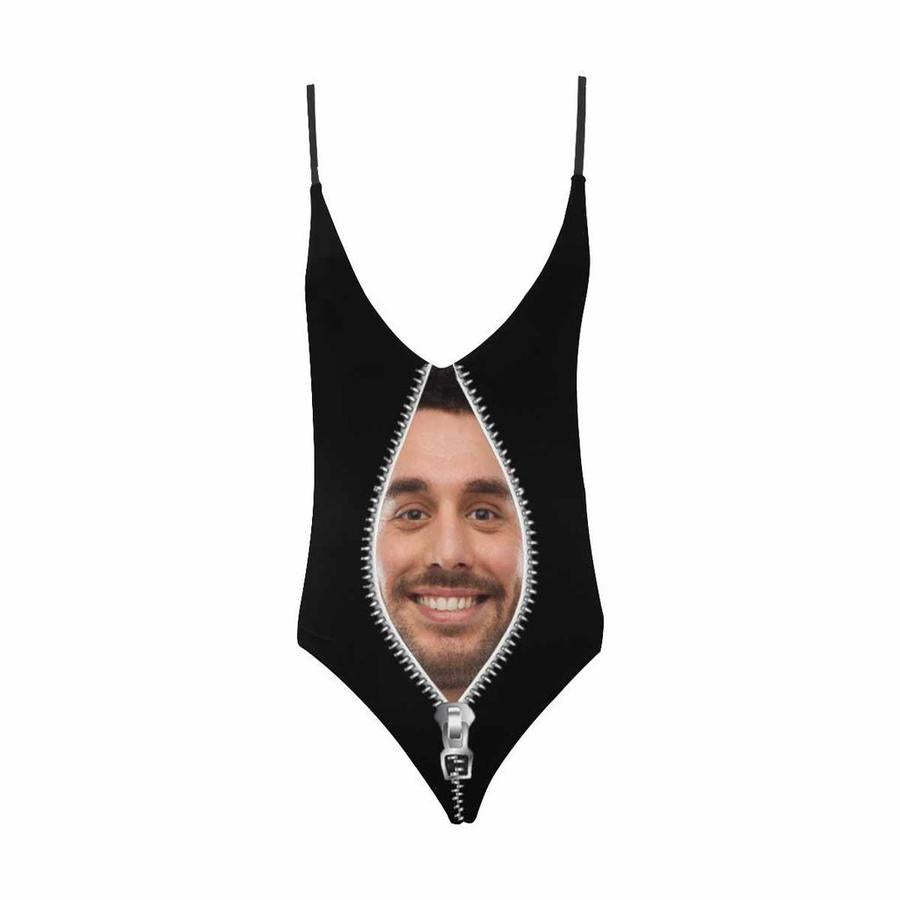 Custom Swimsuit Face Zipper Photo Women's One Piece Sexy Suit