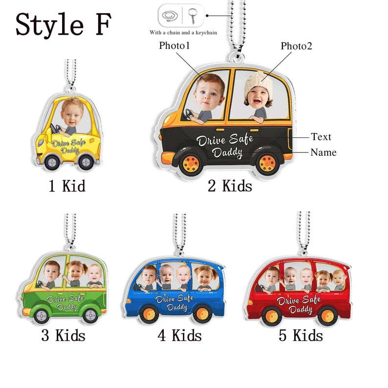 Customized Drive Safe Daddy Acrylic Car Hanger, Personalized Acrylic Car Hanger, 1st Fathers Day Gift for Husband - makephotopuzzleuk