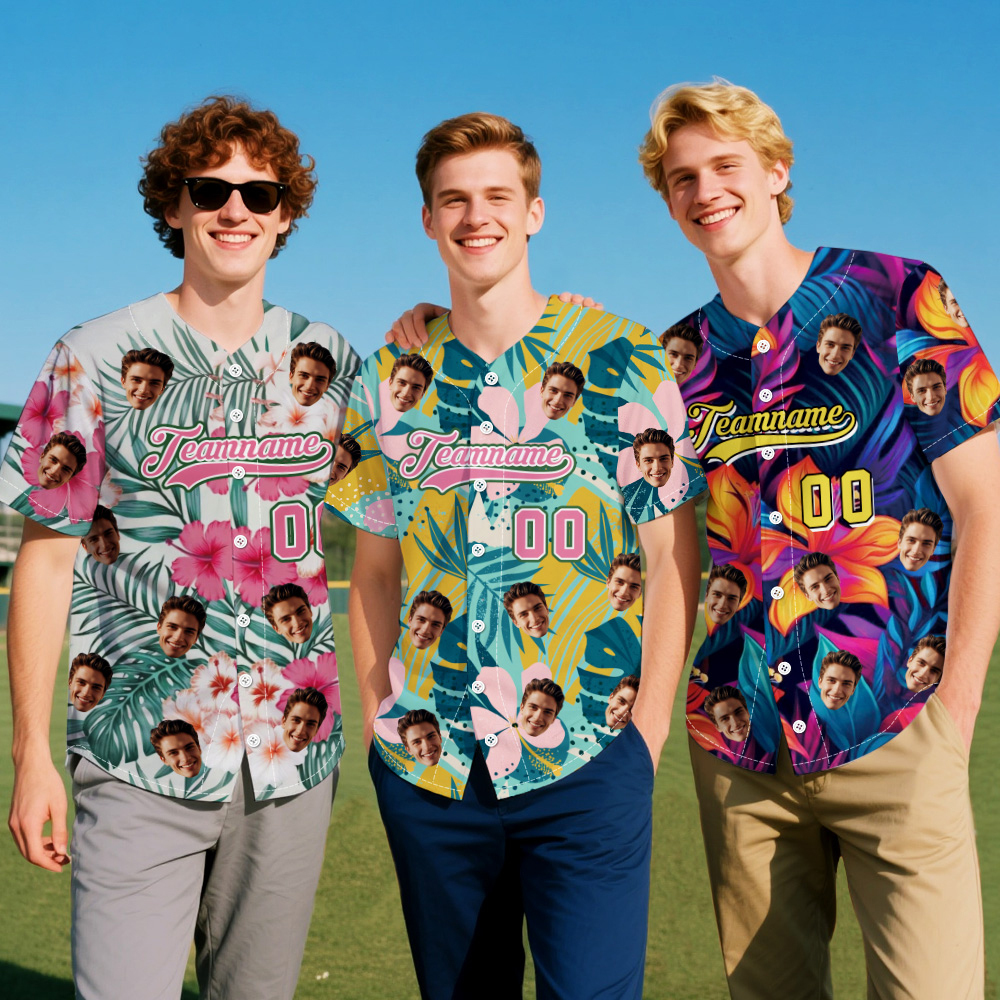 Custom Vacation Vibes Hawaiian Baseball Custom Jersey with Tropical Elements Print - makephotopuzzleuk