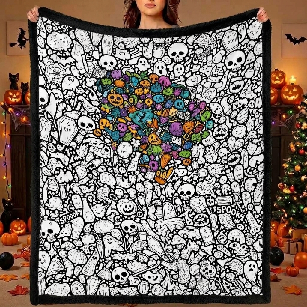 DIY Drawing Blanket (Optional 24-Color Marker Set) Halloween Art Blanket You Can Color Fuzzy Velvet Washable Keepsake Blanket for Kids & Adults - makephotopuzzleuk