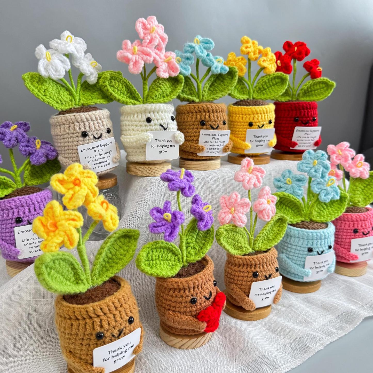 Handmade Crochet Forget me not Flowers with Hugging Heart,Emotional Support Potted Plant,Supportive Gift Flower,Mother's Day gift - makephotopuzzleuk