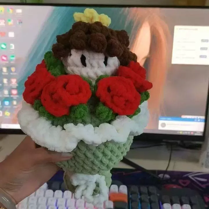 Handmade Christmas Crochet Flower Bouquet Festive Crochet Flower Arrangement Holiday Gift for Couples - makephotopuzzleuk