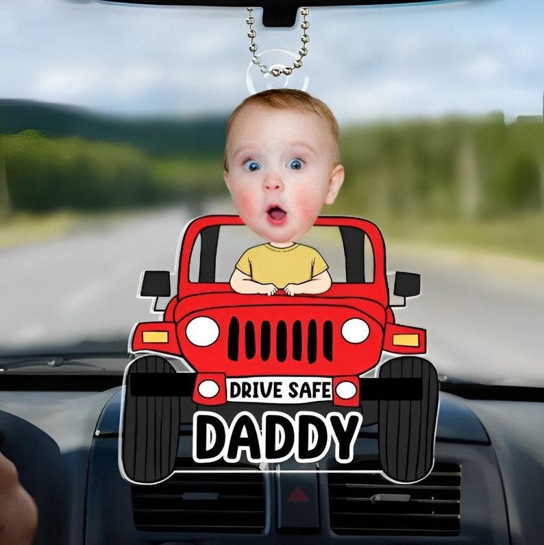 Gifts for Father Custom Car Photo Ornament For Dad, Drive Safe Daddy Car Hanger, Car Decor, Gift for Dad, Drive Safe Ornament, Daddy Gifts - makephotopuzzleuk