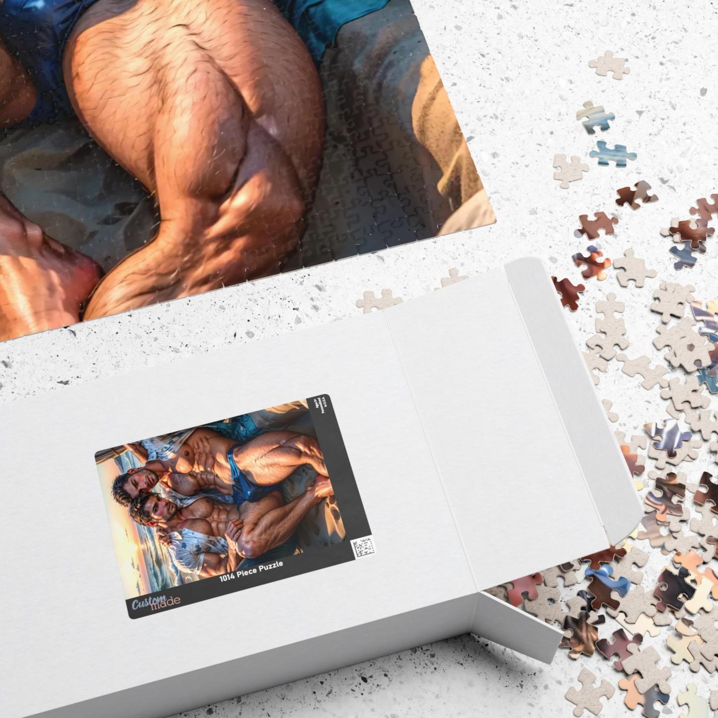 Adult Jigsaw Puzzles | Golden Hour Lovers | Intimate Gay Couple Puzzle by the Sea | Gay Art | Macho Men | Gay Wall Decor | LGBTQ Art - makephotopuzzleuk