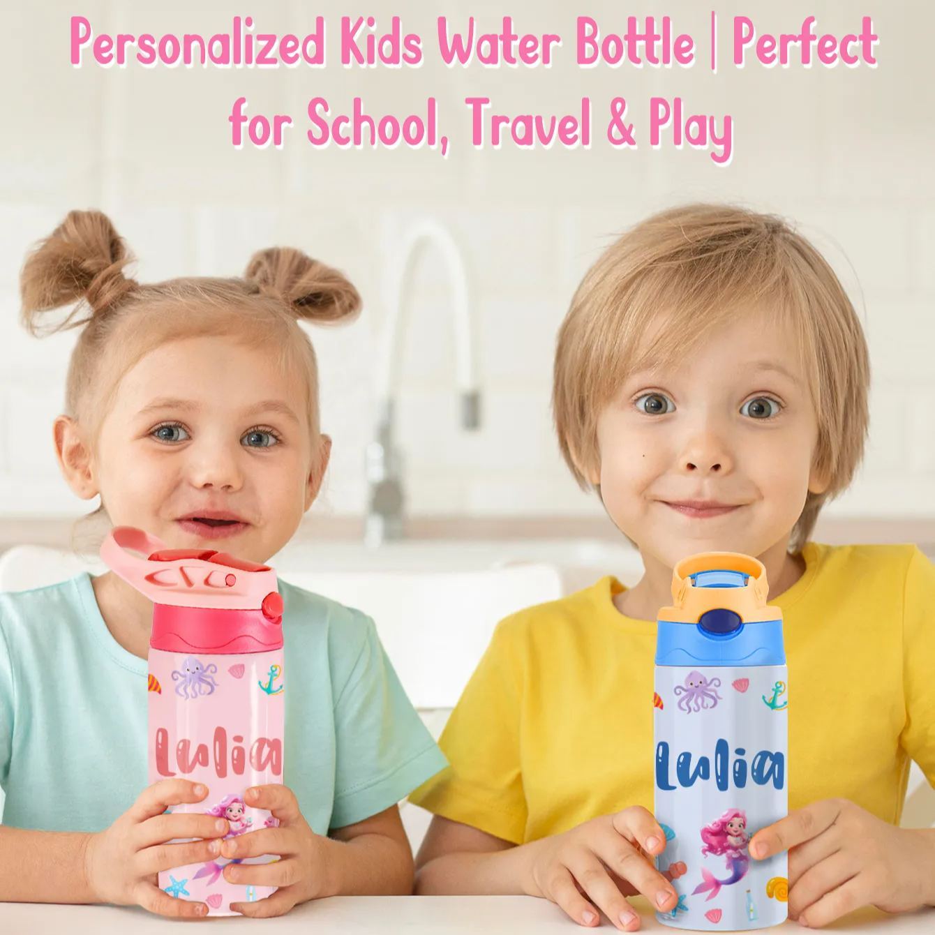 Custom Name Printed Kids Cute Water Bottle - Personalized Back To School Gifts For Kids - makephotopuzzleuk