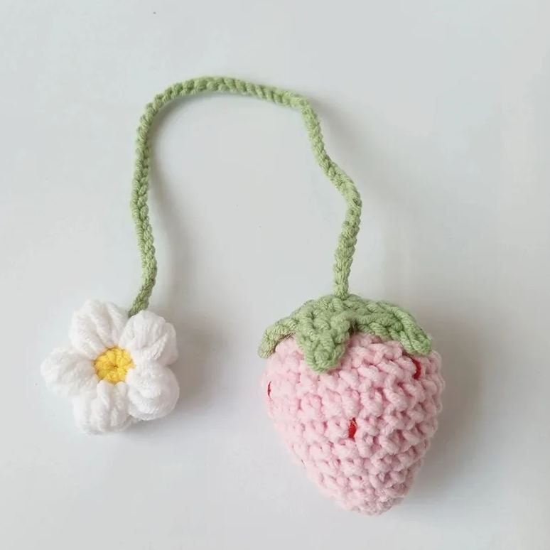 Crochet Cherry Car Mirror Hanging: Handmade Knitted Car Accessory - makephotopuzzleuk