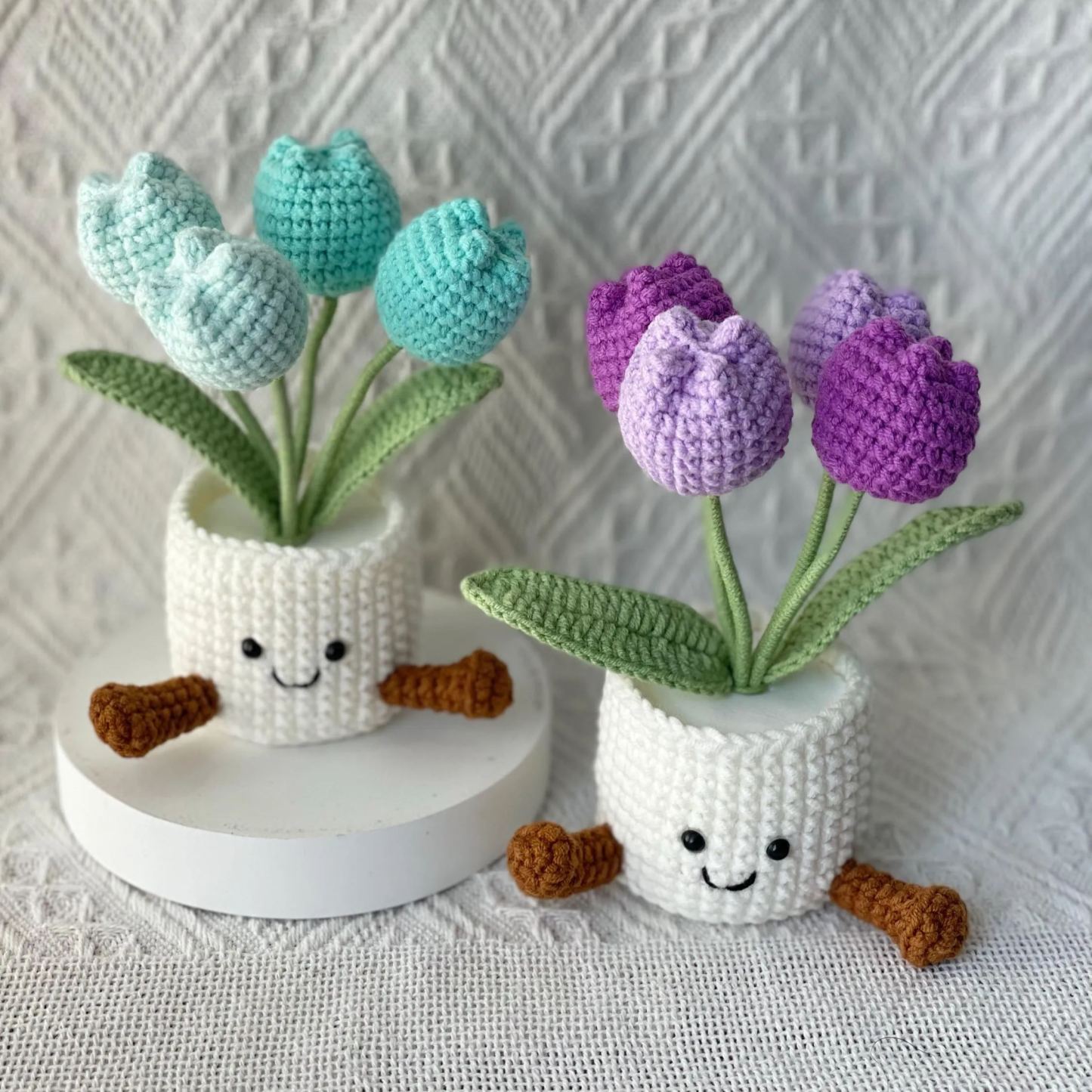 Handmade Crochet Flower Pot Gift | Cute Amigurumi Tulip Desk Decor | Kawaii Forever Flower | Birthday Mother’s Day Gift for Her Friend Mom - makephotopuzzleuk