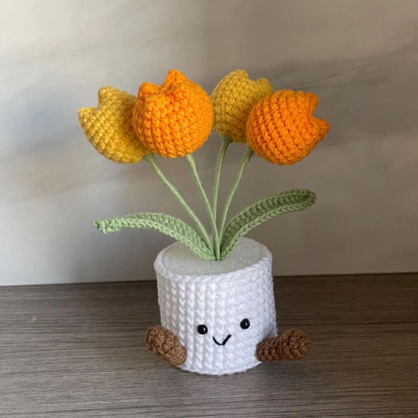 Handmade Crochet Flower Pot Gift | Cute Amigurumi Tulip Desk Decor | Kawaii Forever Flower | Birthday Mother’s Day Gift for Her Friend Mom - makephotopuzzleuk