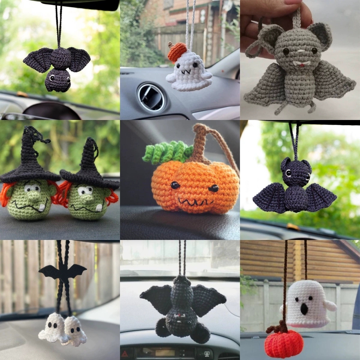 Crochet Bat Car Charm: Halloween Rearview Mirror Decoration - makephotopuzzleuk