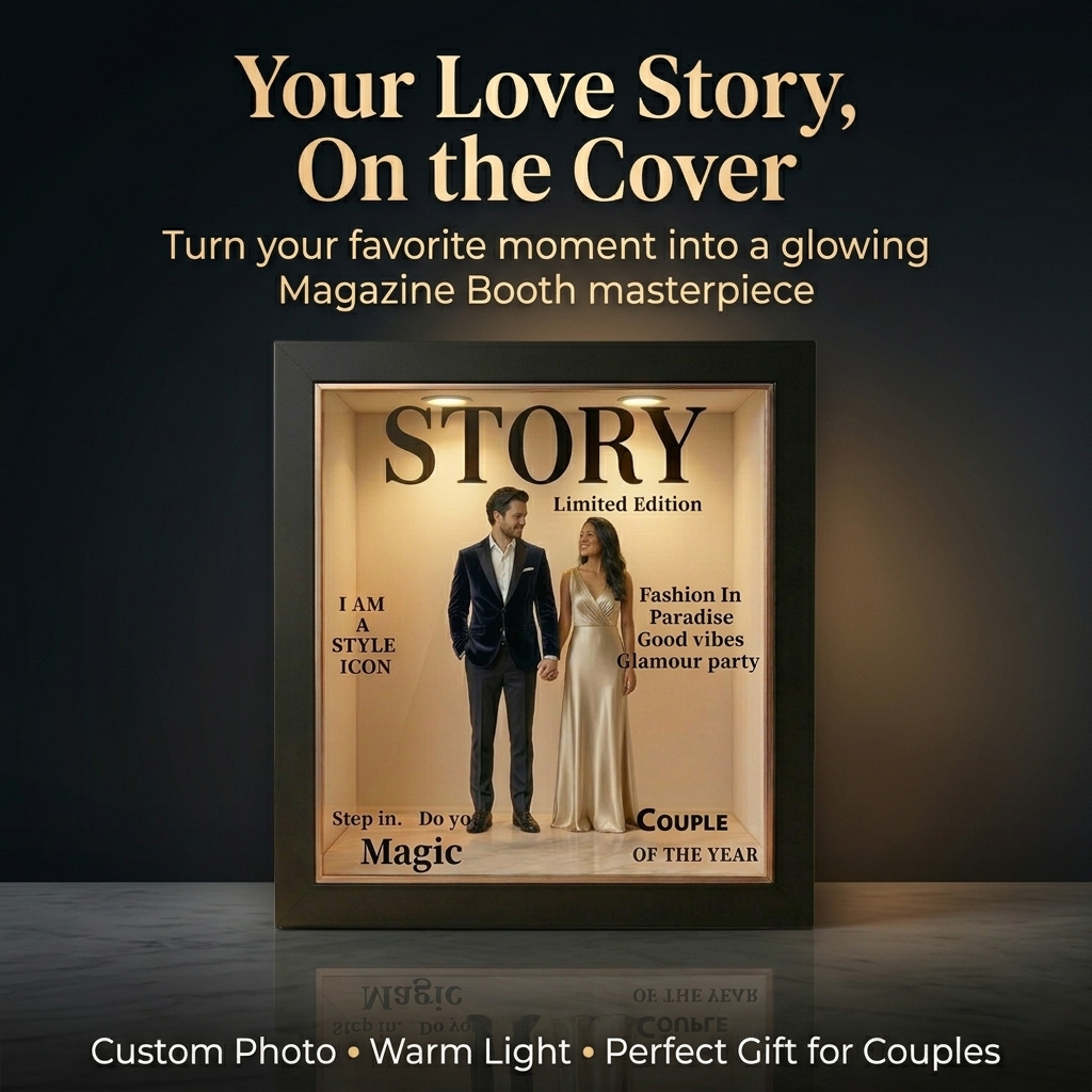 Custom Magazine Booth Light Music Photo Box | Personalized Photo Music LED Light Box Gift for Anniversary Love Story - makephotopuzzleuk