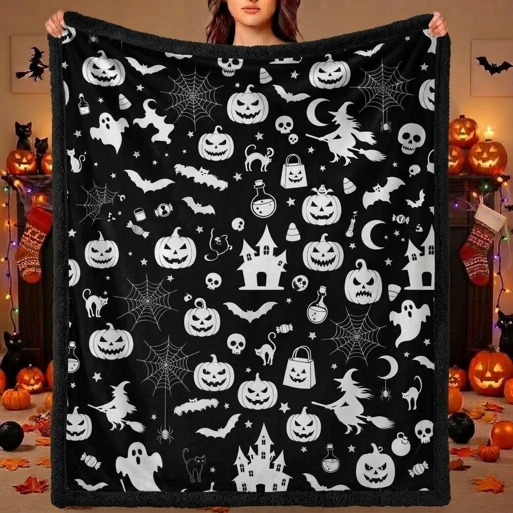 DIY Drawing Blanket (Optional 24-Color Marker Set) Halloween Art Blanket You Can Color Fuzzy Velvet Washable Keepsake Blanket for Kids & Adults - makephotopuzzleuk