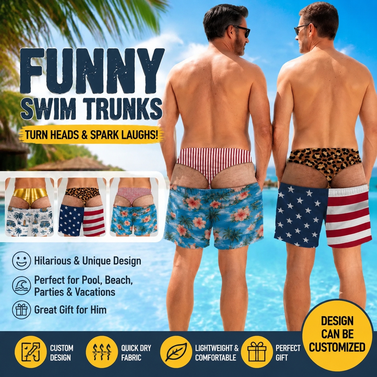Custom Funny Men Swim Trunks Novelty Optical Illusion Swim Shorts Funny Novelty Party Board Shorts Gift for Husband Boyfriend - makephotopuzzleuk