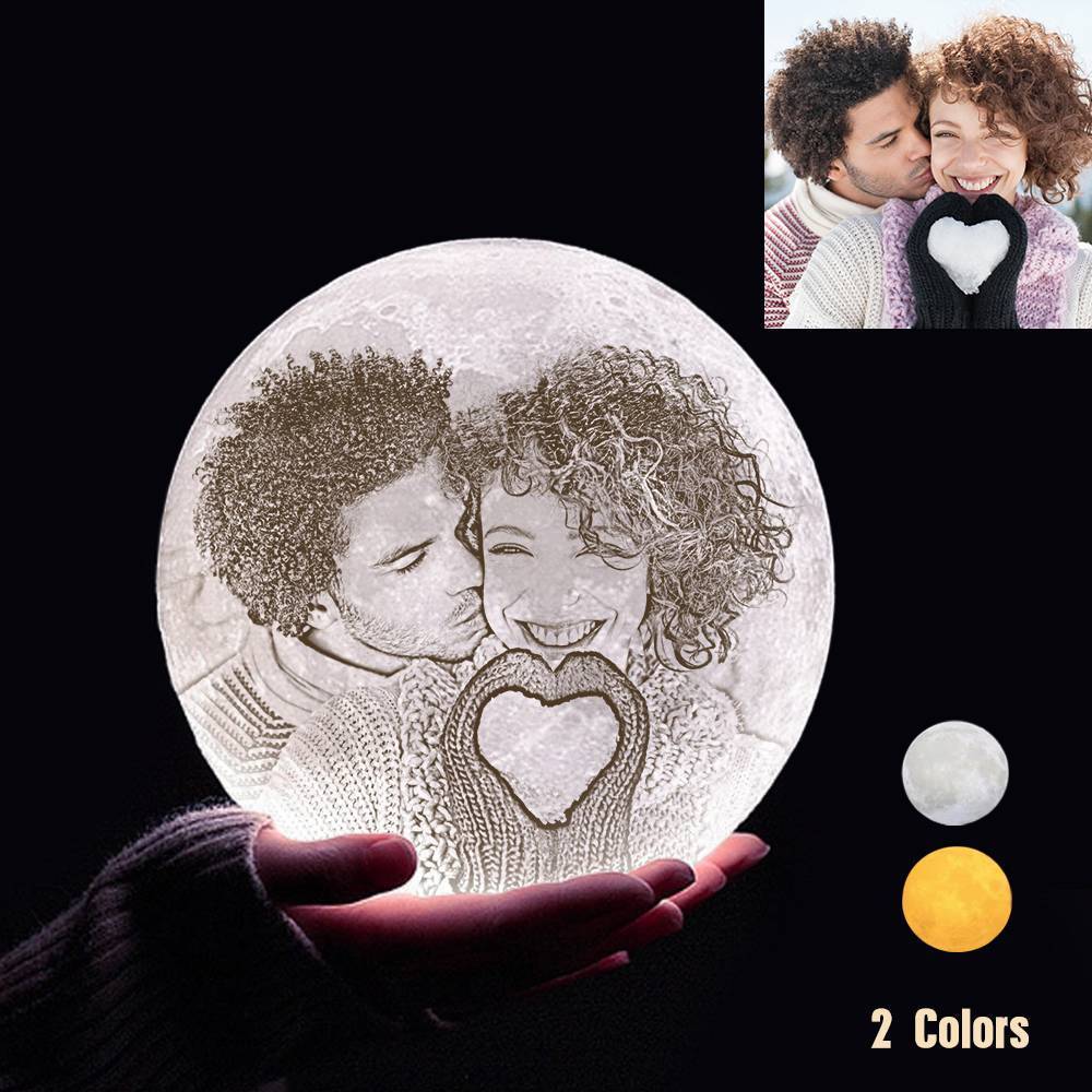 Photo Moon Lamp Custom 3D Printing Photo Moon Light With Your Text-Touch Two Colors(10-15cm) - makephotopuzzleuk