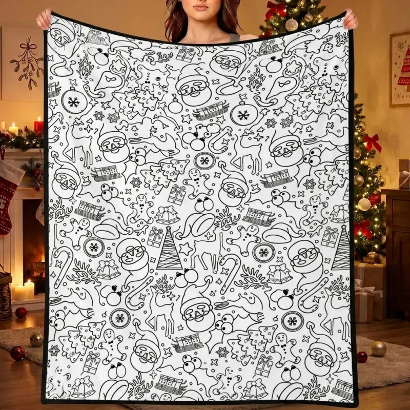 DIY Drawing Blanket with Optional 24 Colors Markers, Color Art Blanket Washable Blankets, Christmas Coloring Blankets for Adults - makephotopuzzleuk