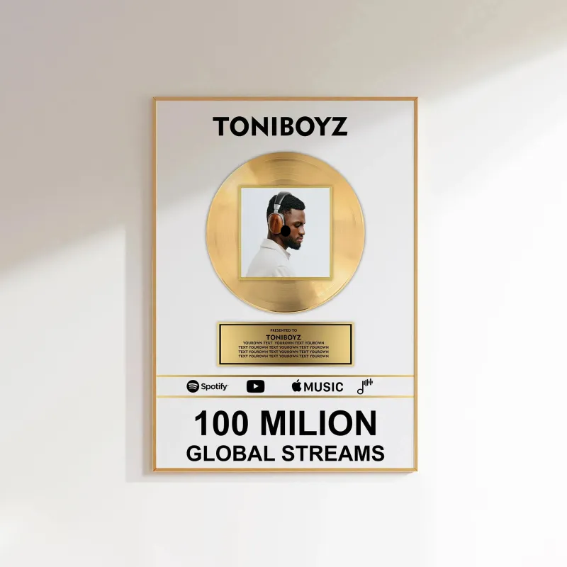 Custom Golden Vinyl Record Award for Best Album, Vinyl Record Frame with Custom Engraving for Couples On Wedding, Anniversary, Valentine's Day