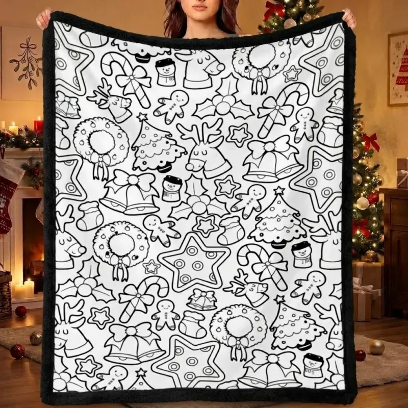 DIY Drawing Blanket with Optional 24 Colors Markers, Color Art Blanket Washable Blankets, Christmas Coloring Blankets for Adults - makephotopuzzleuk