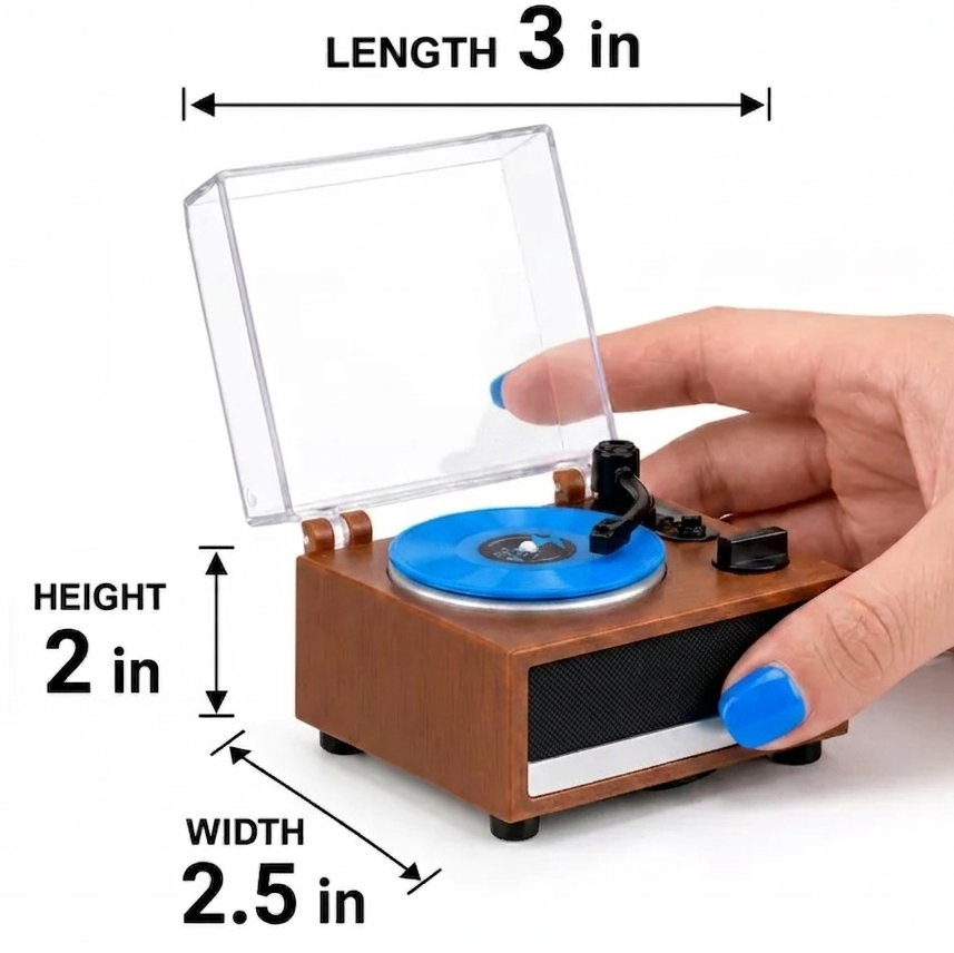 Personalized Mini Vinyl Music Player That Really Spins & Plays Music | Each Vinyl Can Play a Different Song, Custom Photo Album Cover, DIY Vinyl Color Gift for Dad on Father's Day - makephotopuzzleuk