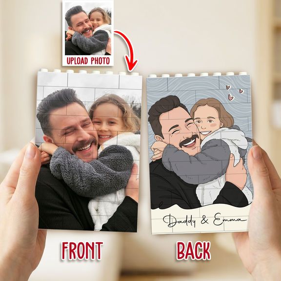 Gift for Dad - Personalized "Daddy & Me" Photo Bricks - Birthday, Father's Day Gift
