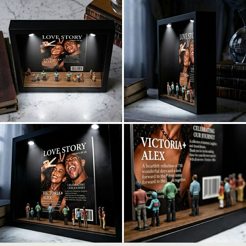 Museum of Love Story in Magazine Style Frame Personalized Couples Gift for Her Cute Miniature Museum Gifts for Boyfriend - makephotopuzzleuk