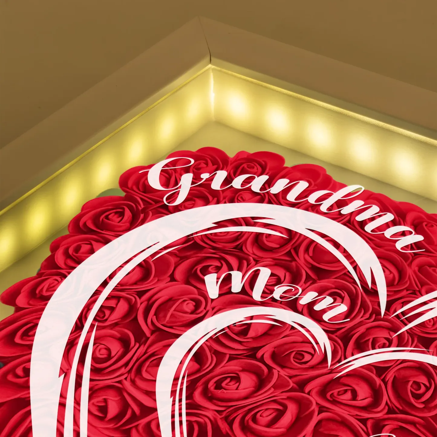 Mom Grandma Hearts Custom Kids' Names - Personalized Flower Shadow Box With LED Light
