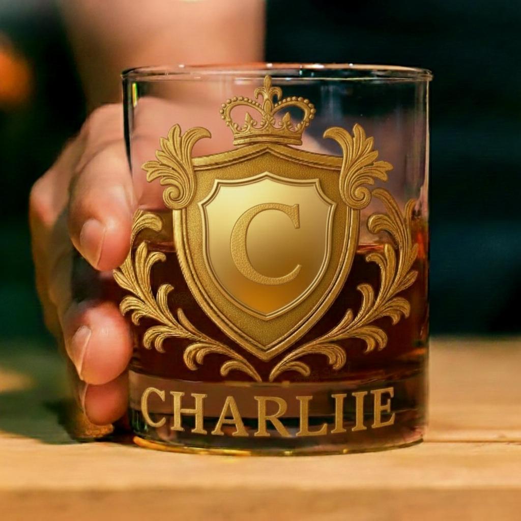 Custom Golden 3D Badge 10 oz Rock Whiskey Glass Birthday Gift - Cheers with Legendary Man - makephotopuzzleuk