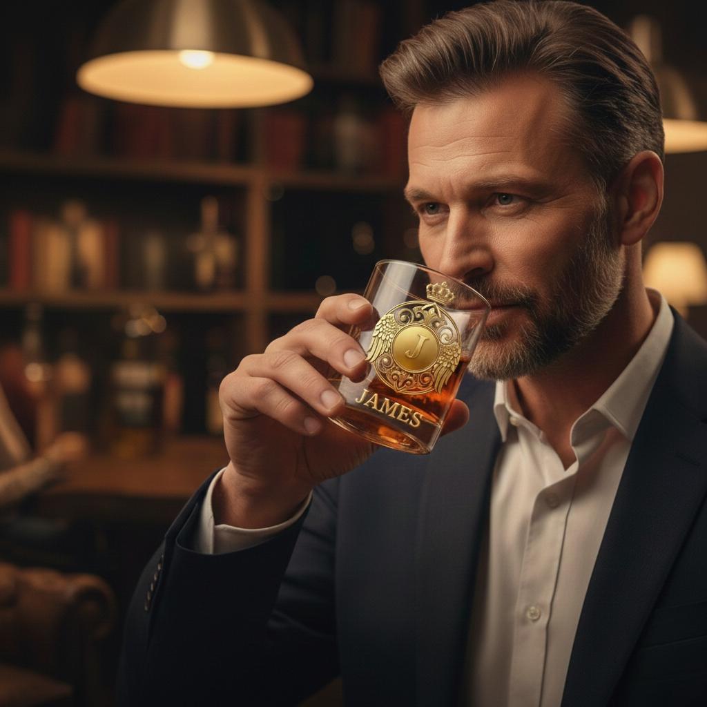 Custom Golden 3D Badge 10 oz Rock Whiskey Glass Birthday Gift - Cheers with Legendary Man - makephotopuzzleuk