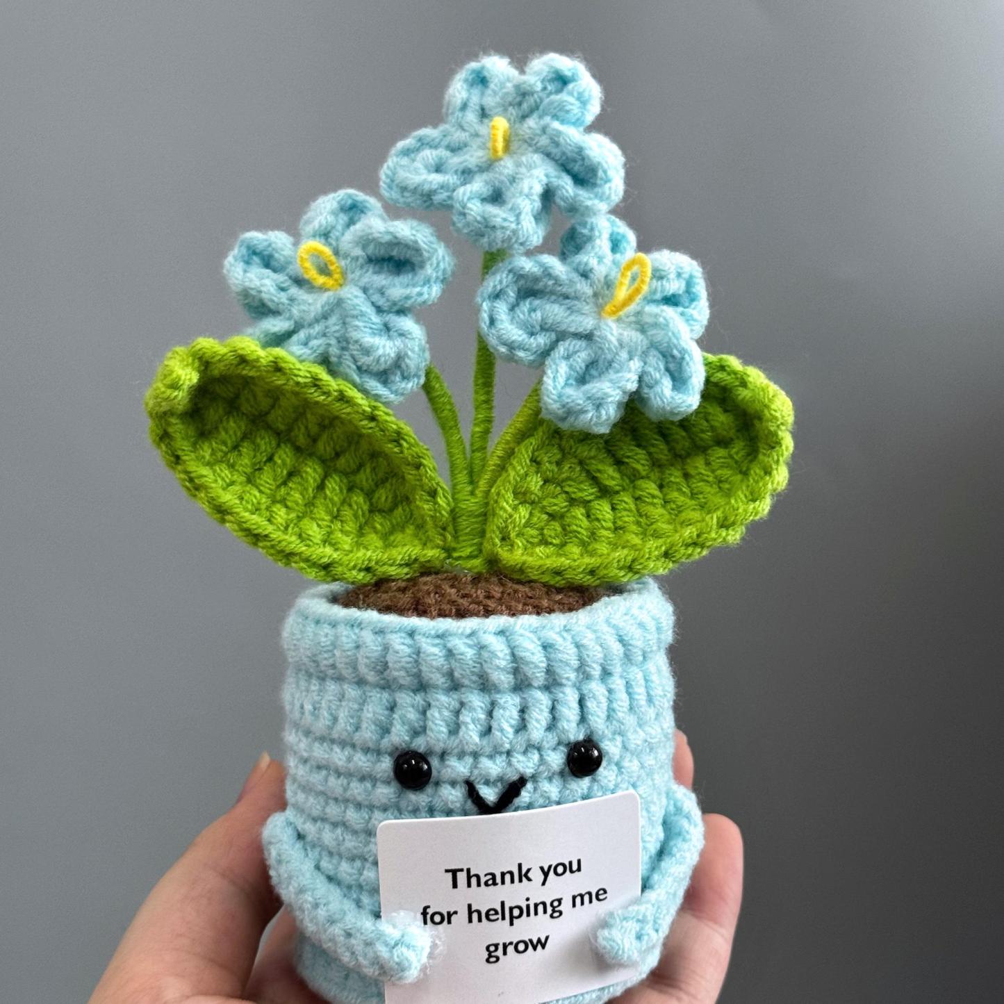 Handmade Crochet Forget me not Flowers with Hugging Heart,Emotional Support Potted Plant,Supportive Gift Flower,Mother's Day gift - makephotopuzzleuk
