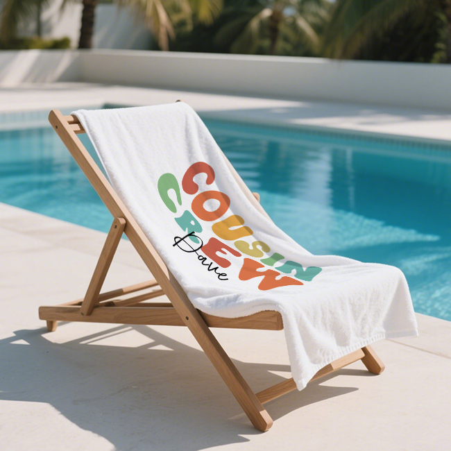 Personalized Name Cousin Crew Beach Towel, Perfect for Family Outings