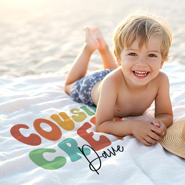 Personalized Name Cousin Crew Beach Towel, Perfect for Family Outings