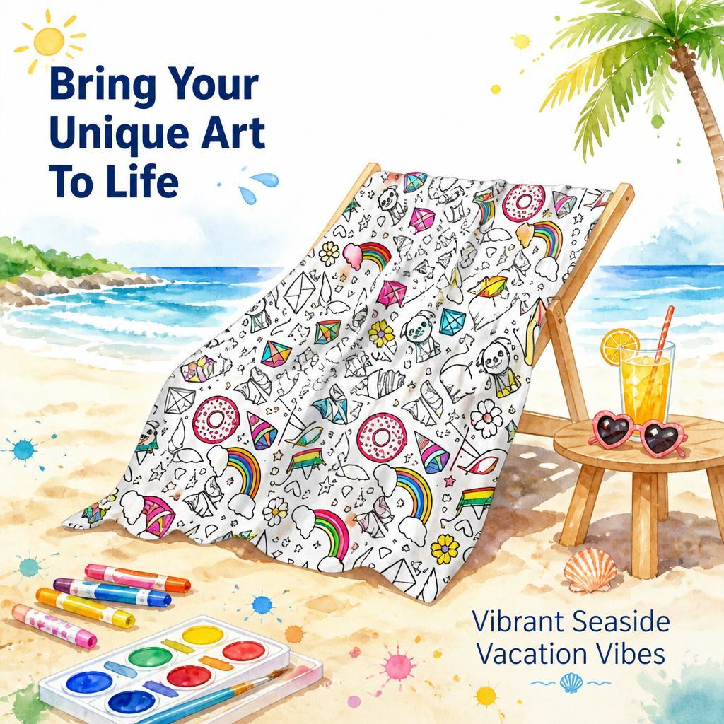 DIY Doodling Beach Towel with 24 Colors Acrylic Paint Markers