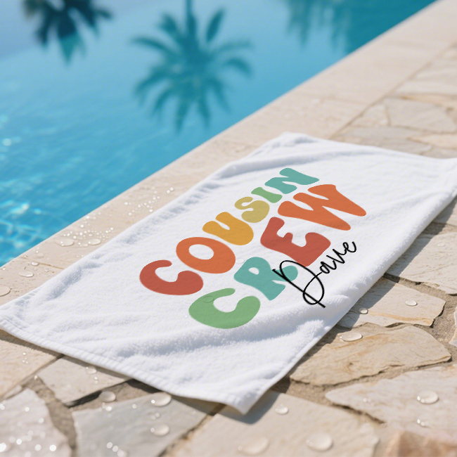 Personalized Name Cousin Crew Beach Towel, Perfect for Family Outings