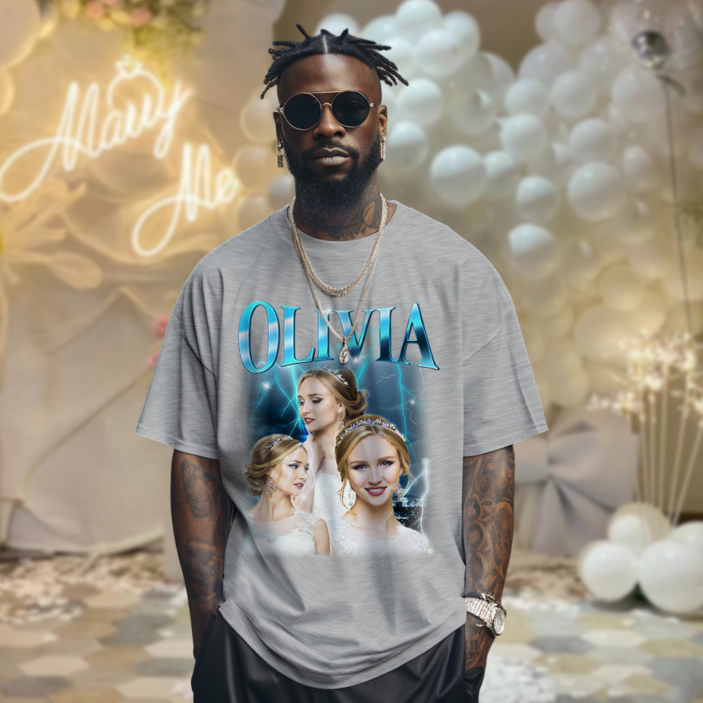 Custom Photo Vintage Tee Personalized Name T-shirt for Couple Gift For Wedding