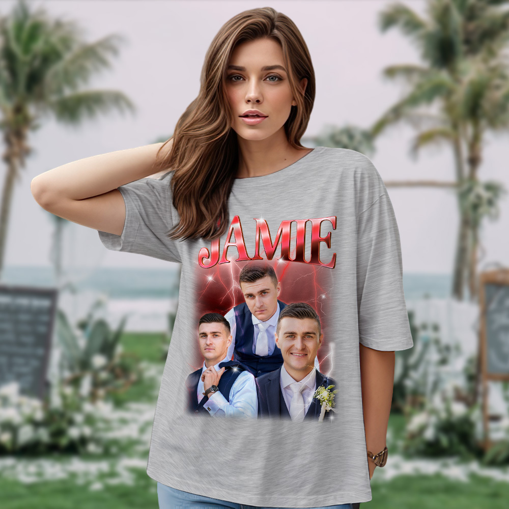 Custom Photo Vintage Tee Personalized Name T-shirt for Couple Gift For Wedding