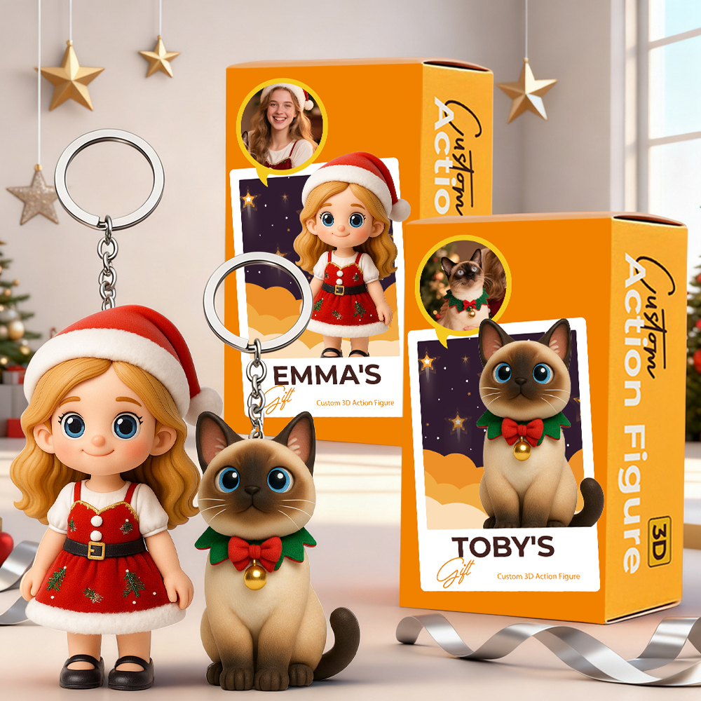 Custom Mini 3D Keychain Figurine Cute Personalized Christmas Present for Boyfriend Girlfriend - mysiliconefoodbag