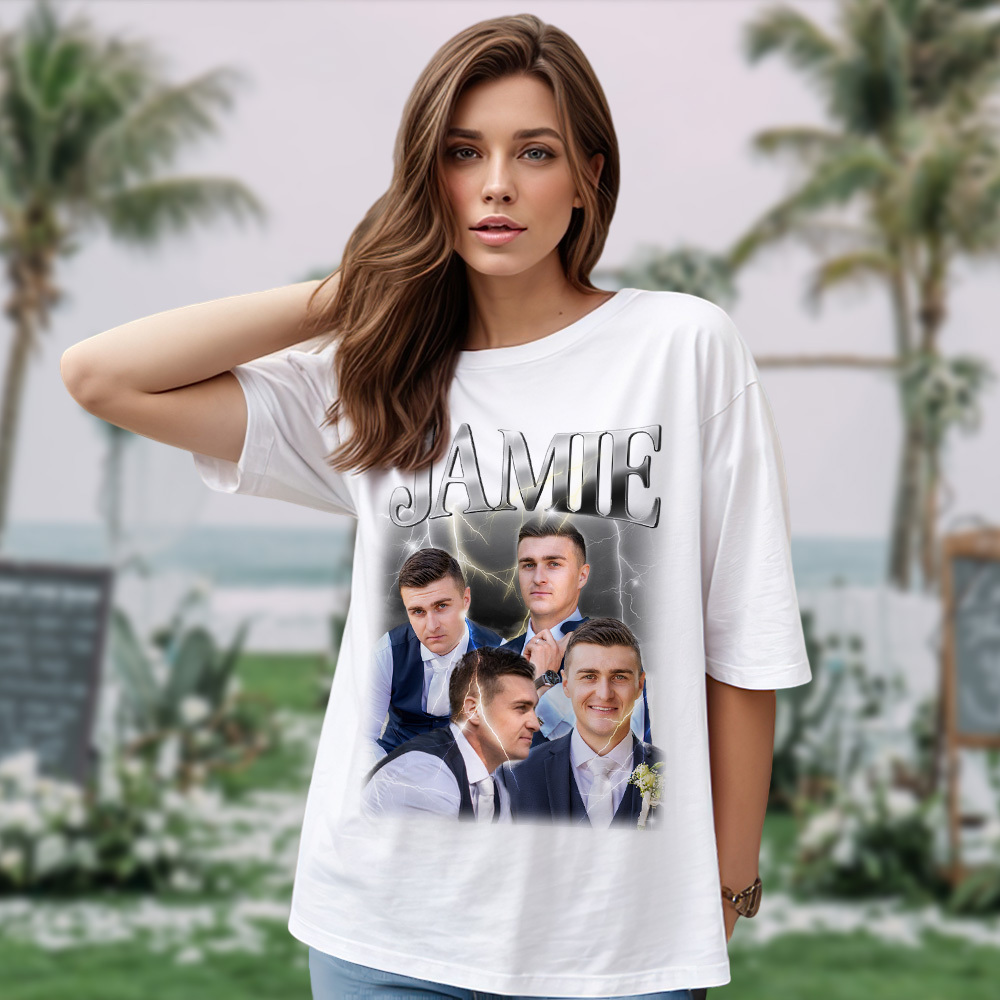 Custom Photo Vintage Tee Personalized Name T-shirt for Couple Gift For Wedding