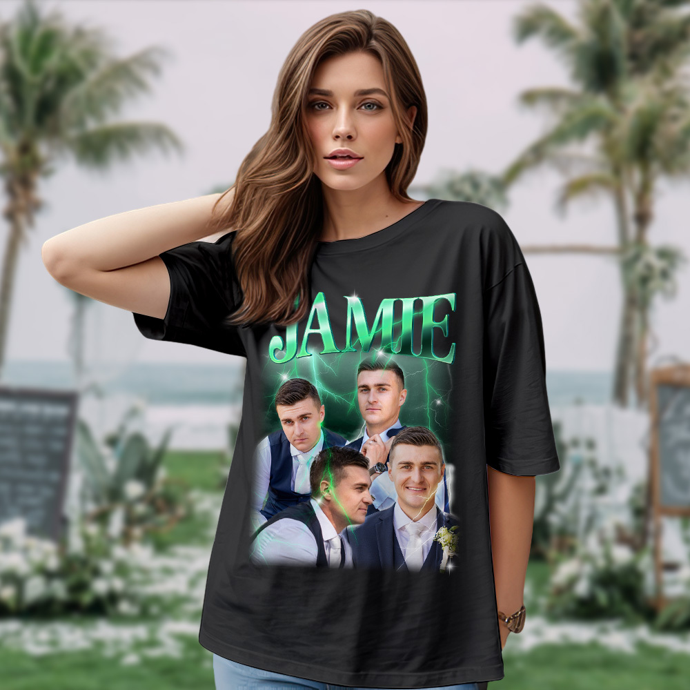 Custom Photo Vintage Tee Personalized Name T-shirt for Couple Gift For Wedding