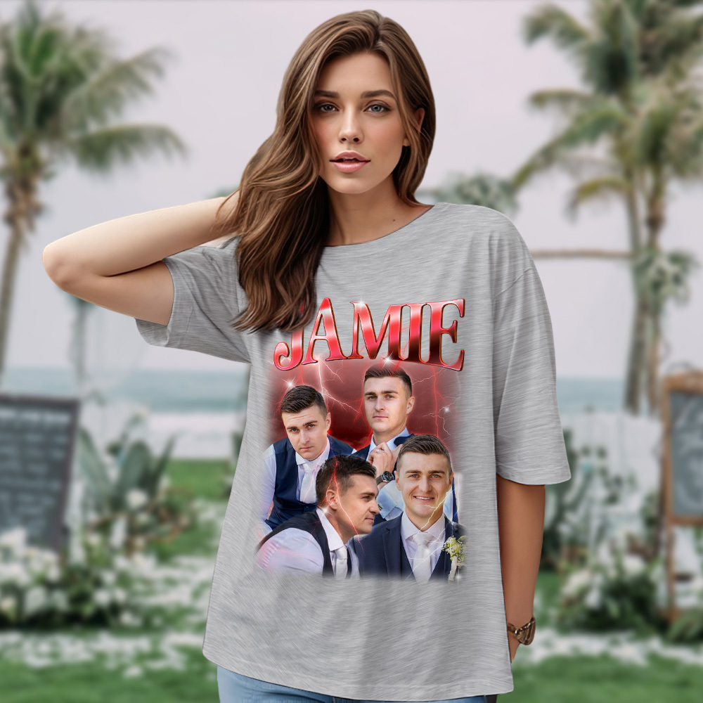 Custom Photo Vintage Tee Personalized Name T-shirt for Couple Gift For Wedding