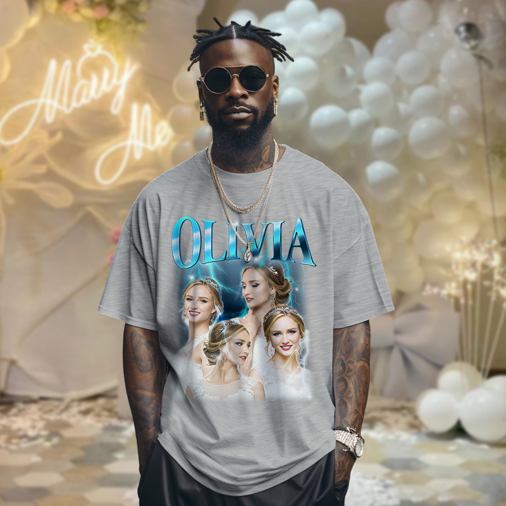 Custom Photo Vintage Tee Personalized Name T-shirt for Couple Gift For Wedding