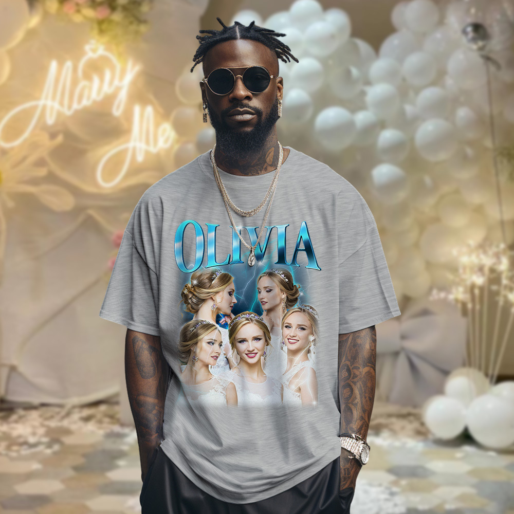 Custom Photo Vintage Tee Personalized Name T-shirt for Couple Gift For Wedding